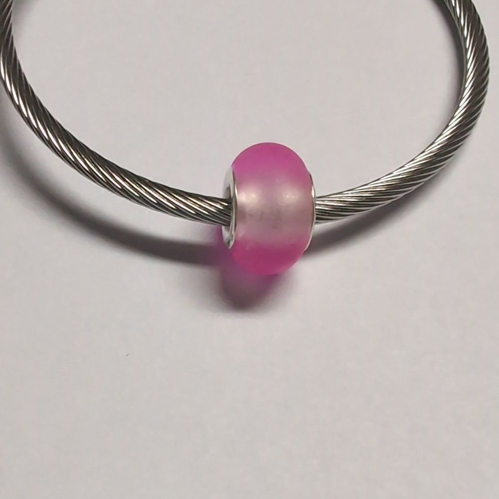 Frosted Two Tone Pink and Clear‎ Charm for Pandora Style Bracelet